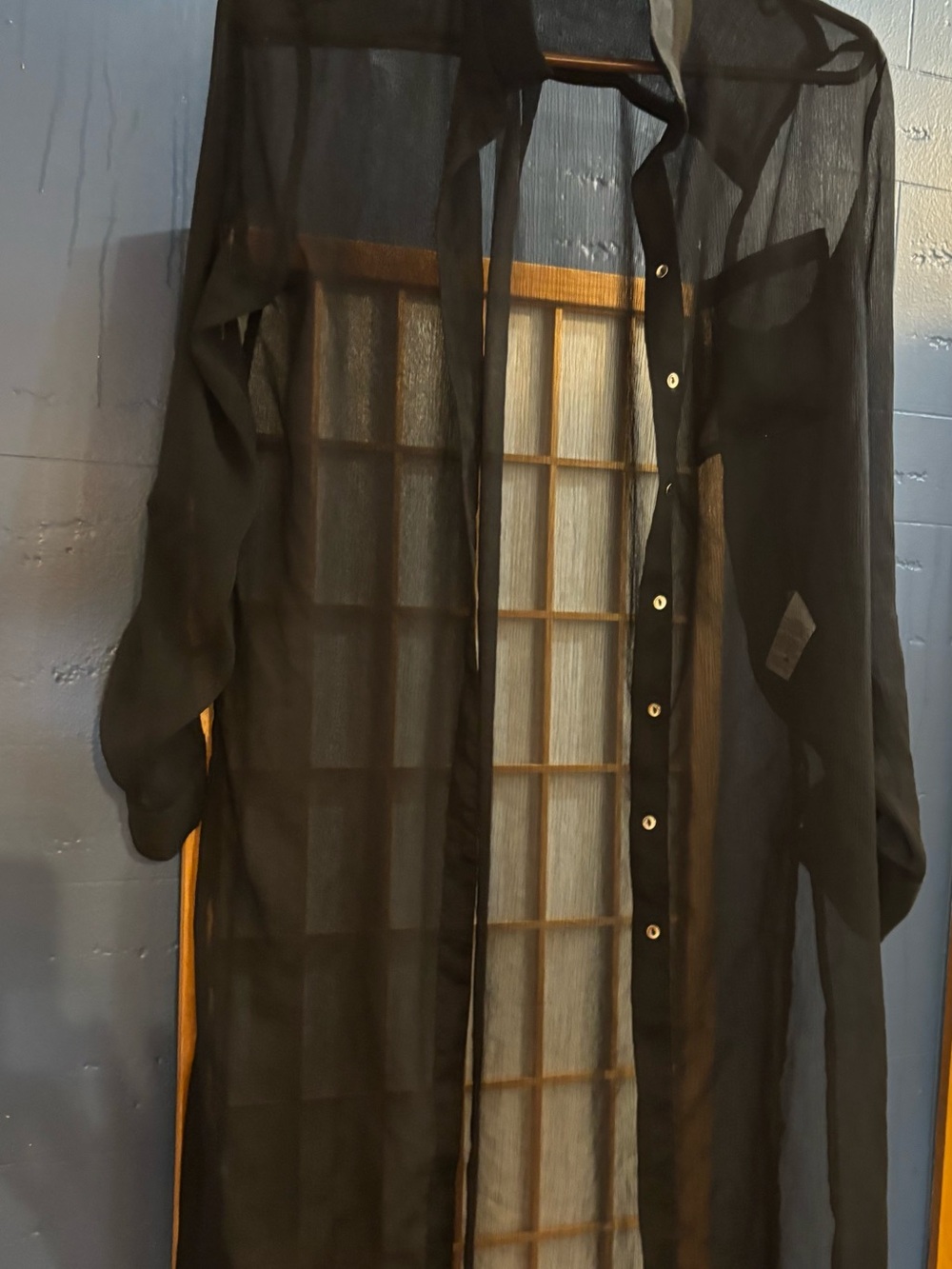 Dynamite Black Sheer Long Button-Down Duster Cardigan – Size M